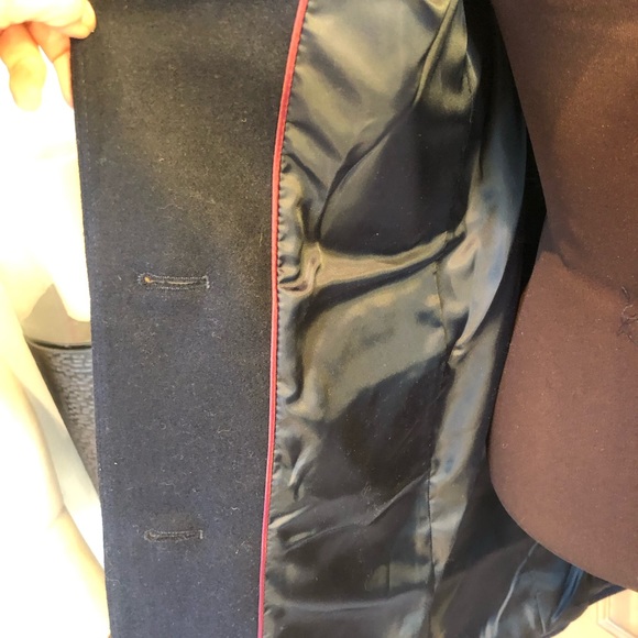 NWT DKNY s8 navy wool blend car coat Blk faux leather accents on sleeves/pockets - Picture 4 of 10